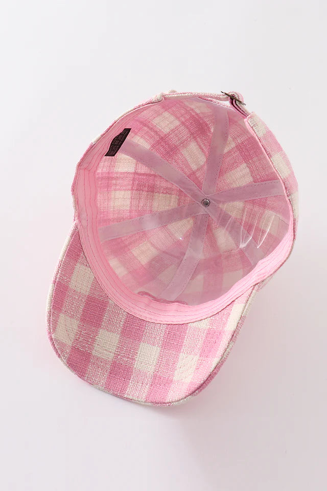 Pink Plaid Bow Embroidered Cap