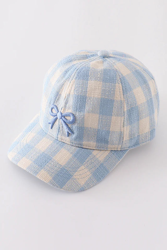 Blue Plaid Bow Embroidered Cap