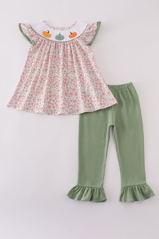 Floral Pumpkin Smocked Set