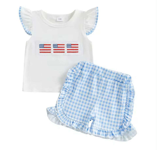 Smocked Flag Ruffle Shorts Set