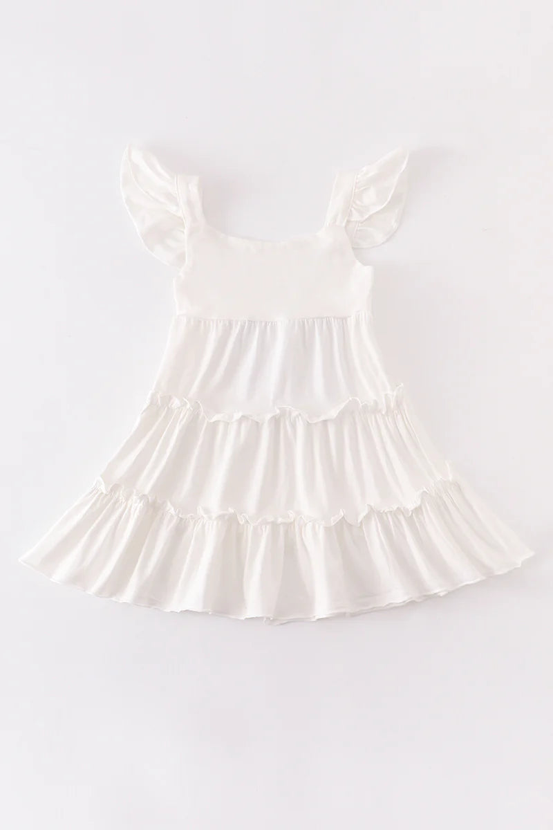 White Flutter Tiered Dress