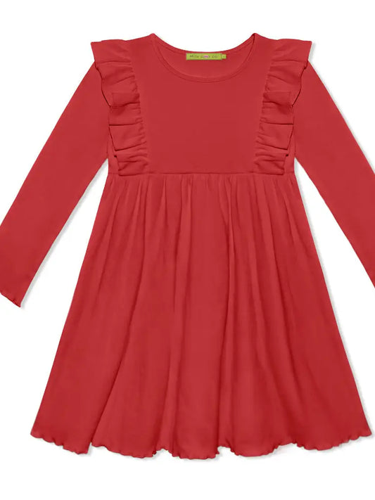 Ribbed Red Ruffle Dress