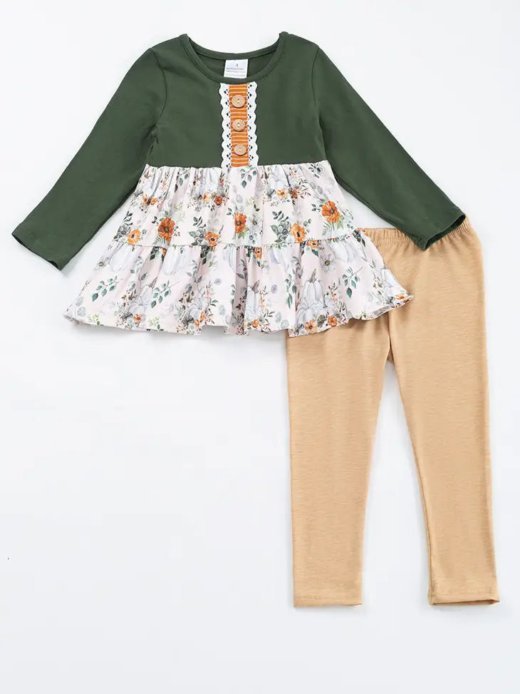 Forest Floral Ruffle Pants Set
