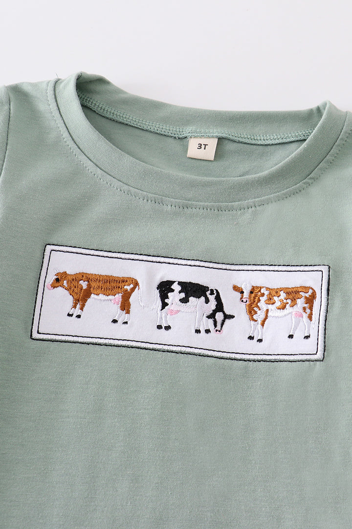 Sage Cow Embroidered Tee
