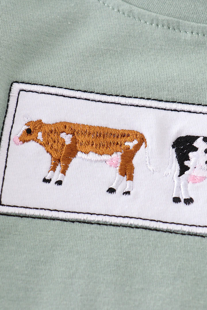 Sage Cow Embroidered Tee