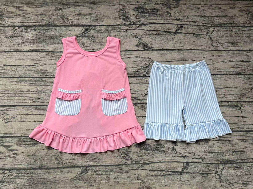 Pink Blue Swingback Shorts Set