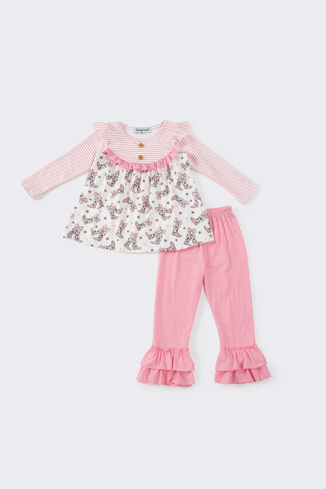 Pink Bow Boots Pants Set