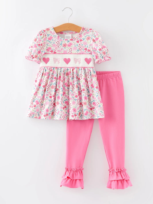 Smocked Hearts Floral Set