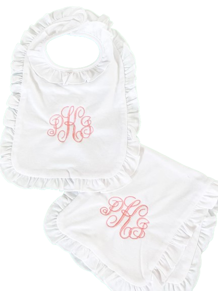 Ruffled Bib & Burp Cloth Set