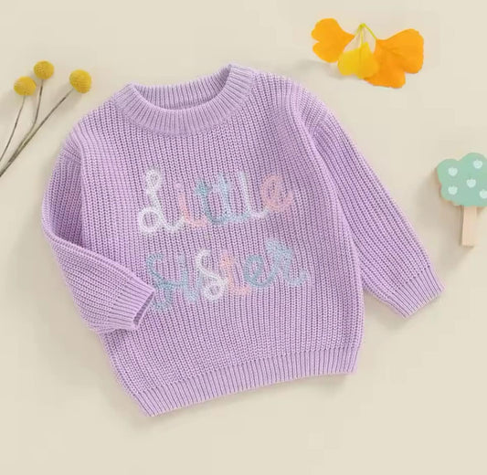 Little Sister Embroidered Sweater: Purple