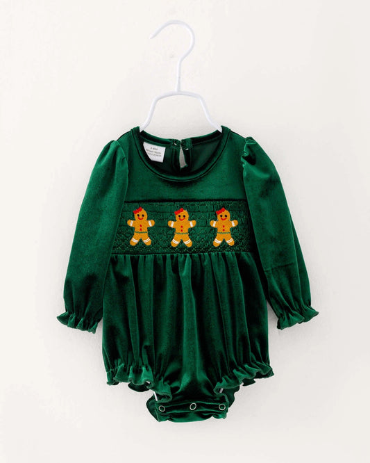 Smocked Gingerbread Velvet Romper