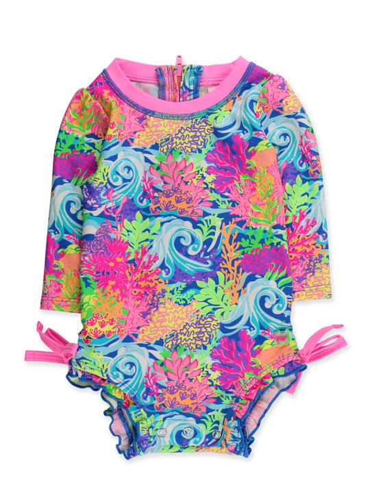 Neon Coral Ruffled One Piece