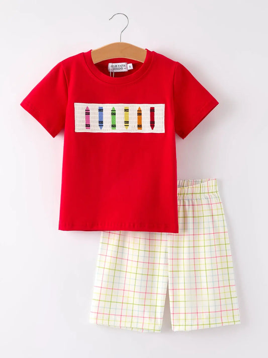 Smocked Crayons Shorts Set