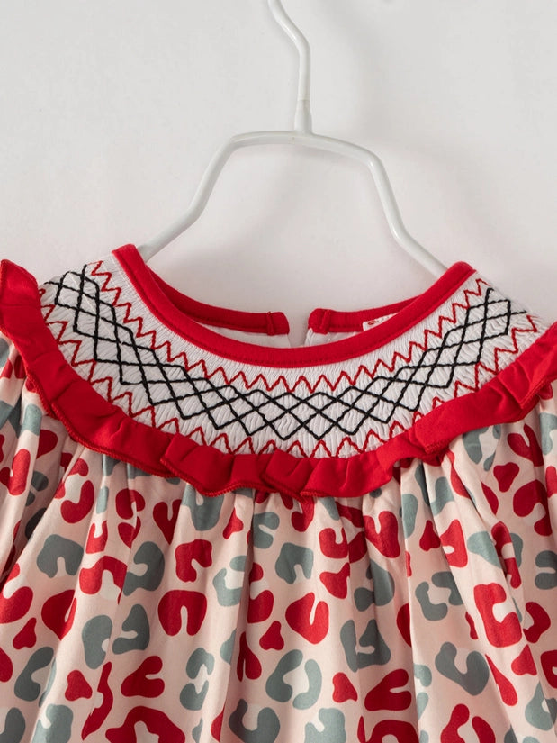 Red Green Leopard Smocked Bubble