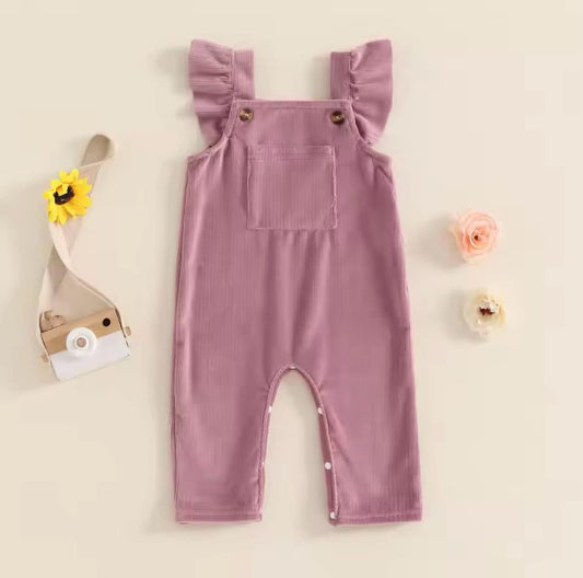 Pink Velvet Fly Sleeve Overalls