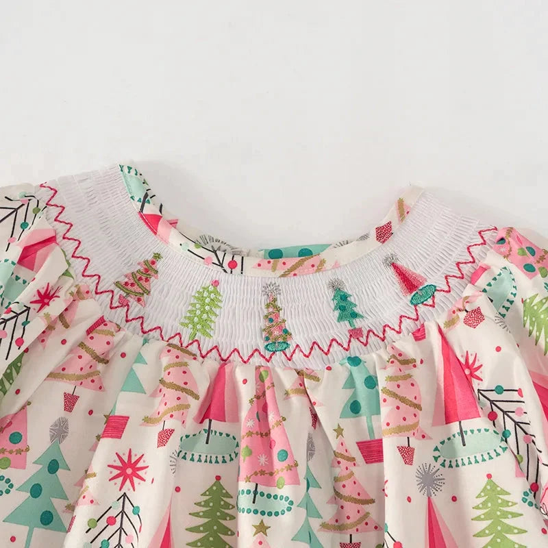 Colorful Christmas Tree Smocked Romper