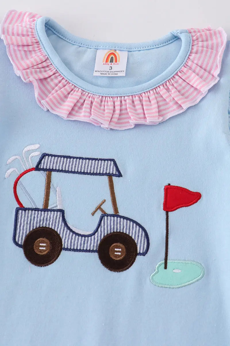 Blue Golf Embroidery Ruffle Dress