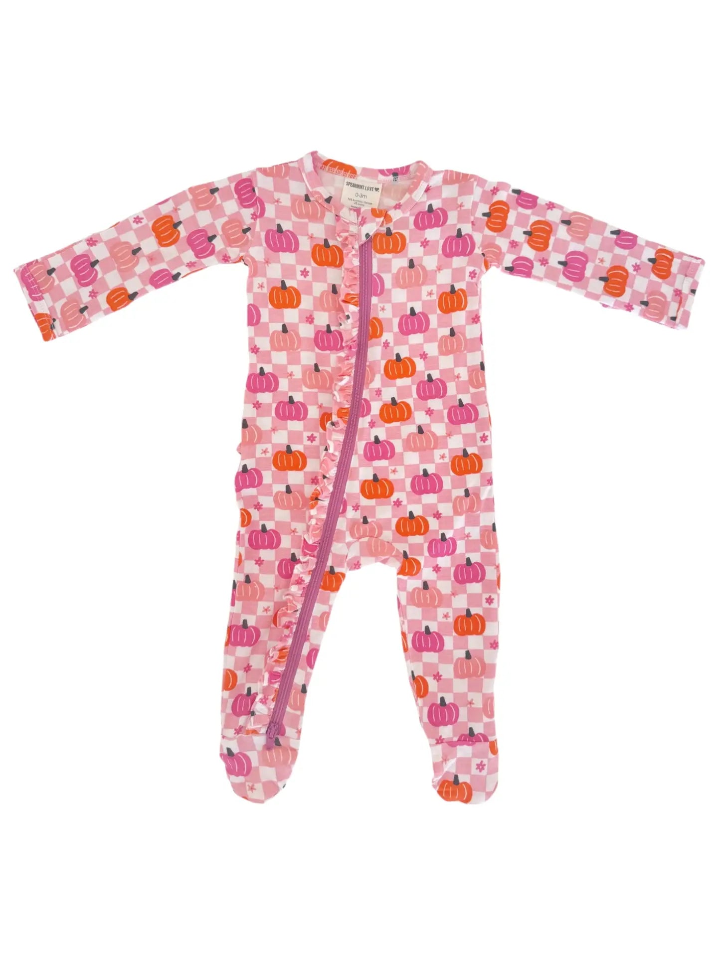 Pink Pumpkin Checkerboard Footie