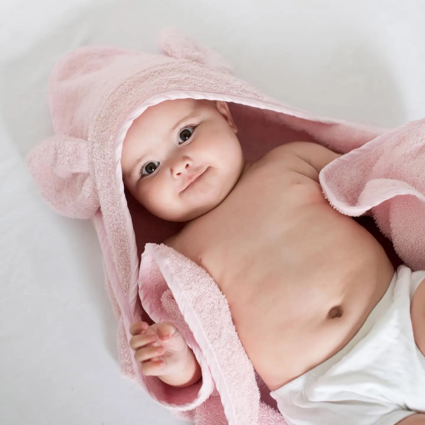 Organic Cotton Hooded Baby Towel: Pink Bunny
