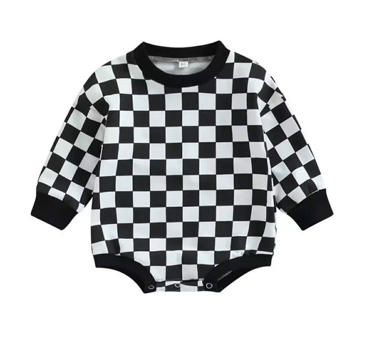 Checkered Sweatshirt Romper