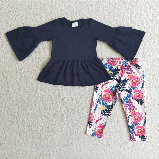 Navy Floral Pants Set