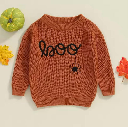 Orange Boo Spider Knit Sweater