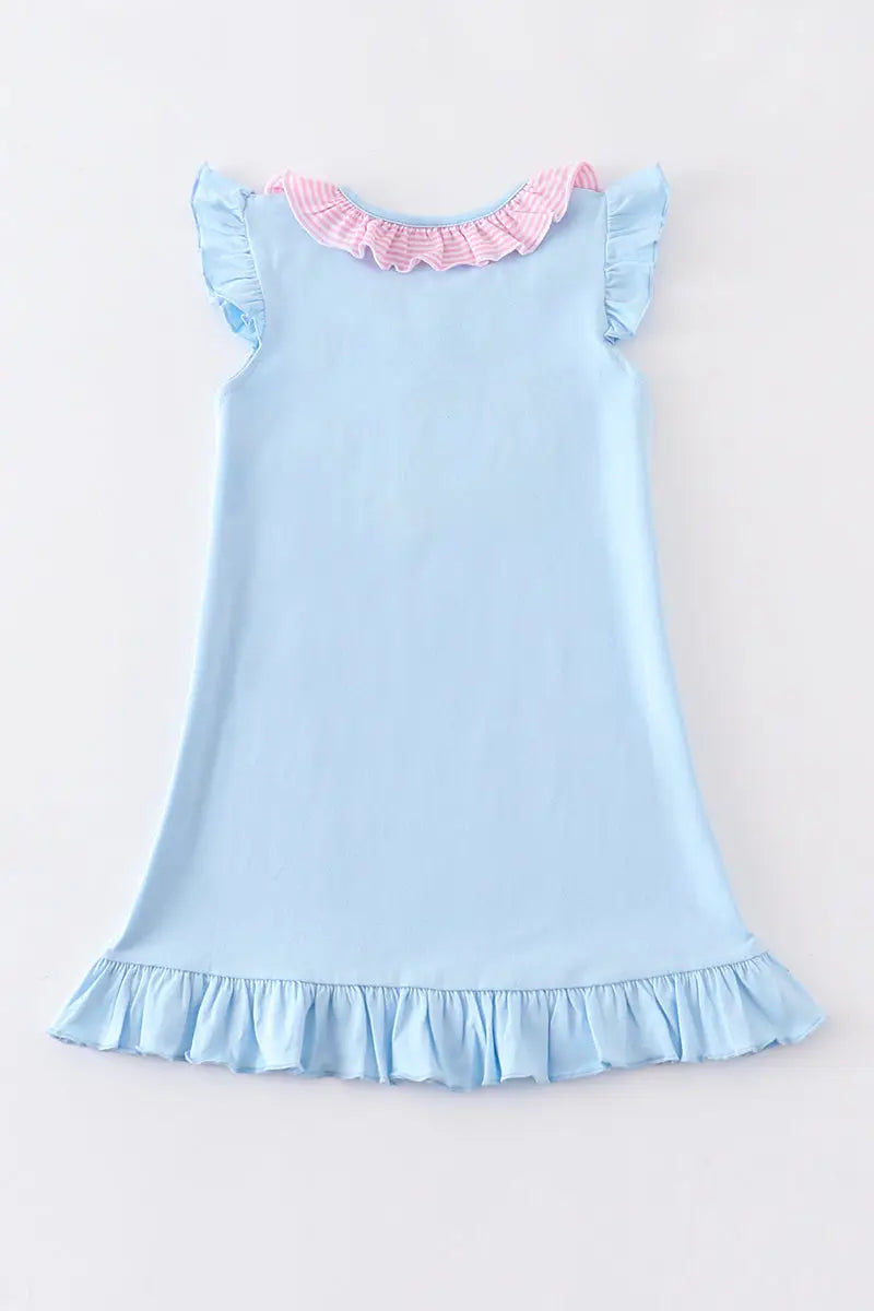 Blue Golf Embroidery Ruffle Dress