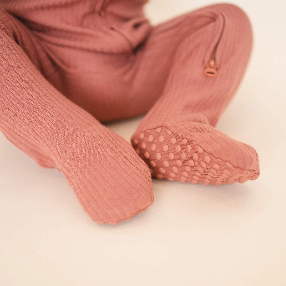 Organic Cotton Ribbed Footie: Terracotta