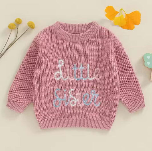 Little Sister Embroidered Sweater: Rose