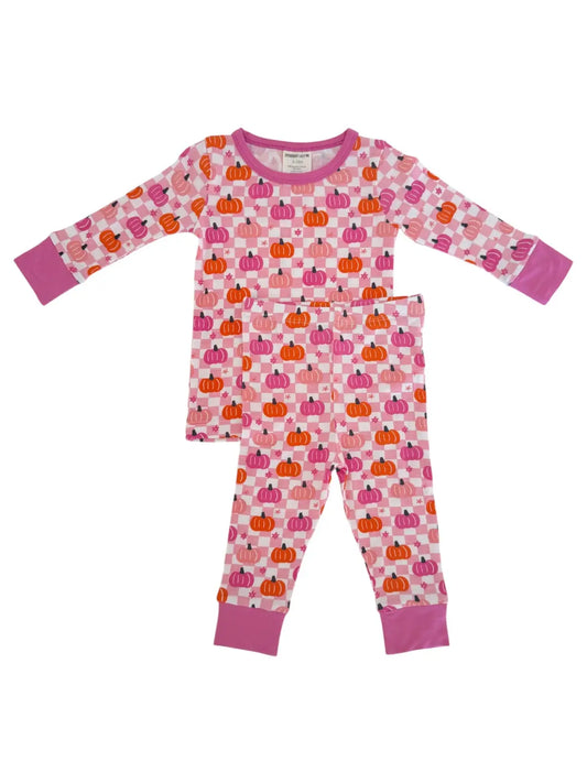 Pink Pumpkin Checkerboard PJ Set