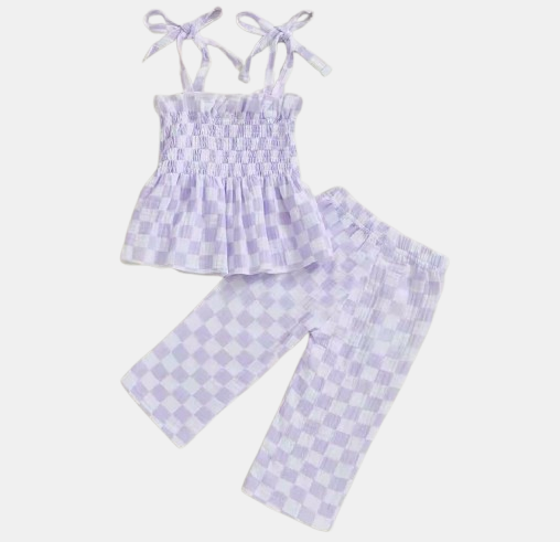 Purple Checkered Linen Set