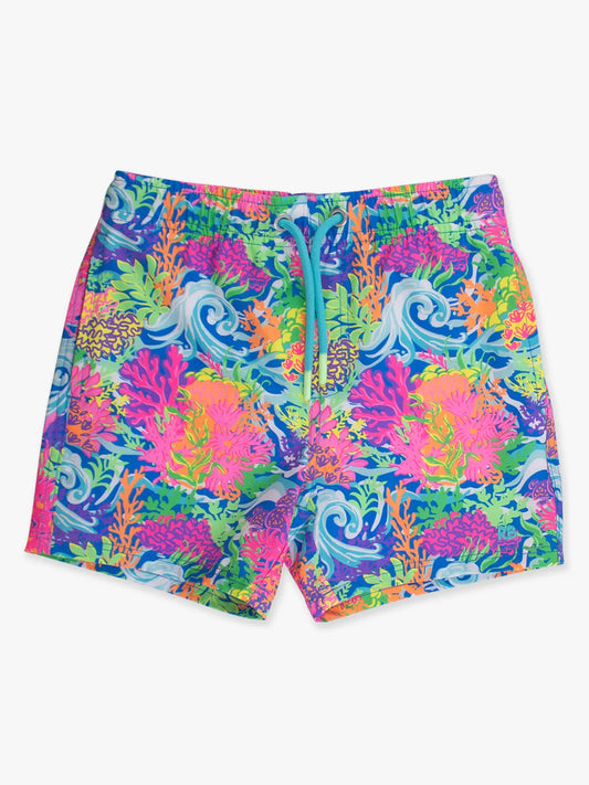 Neon Coral Swim Trunks