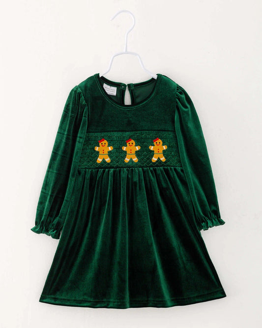 Smocked Gingerbread Velvet Dress