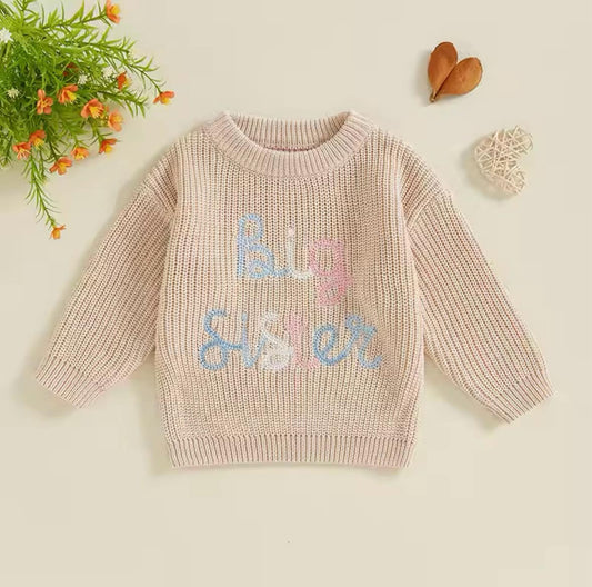 Big Sister Embroidered Sweater: Tan