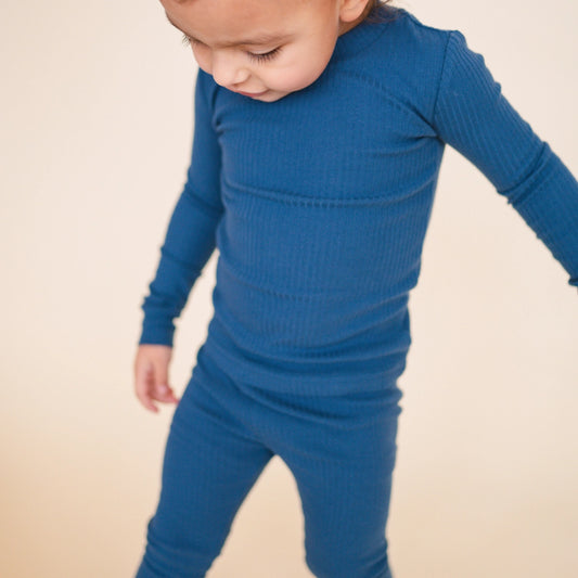 Organic Cotton Ribbed PJs: Ocean