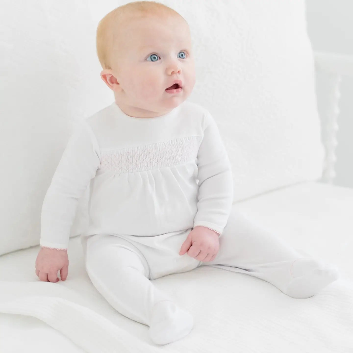 White w/ Pink Smocked Footie