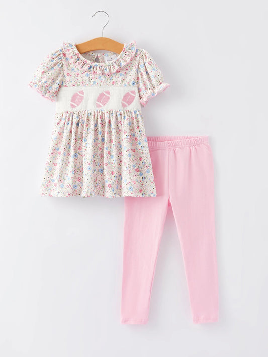 Floral Football Smocked Set