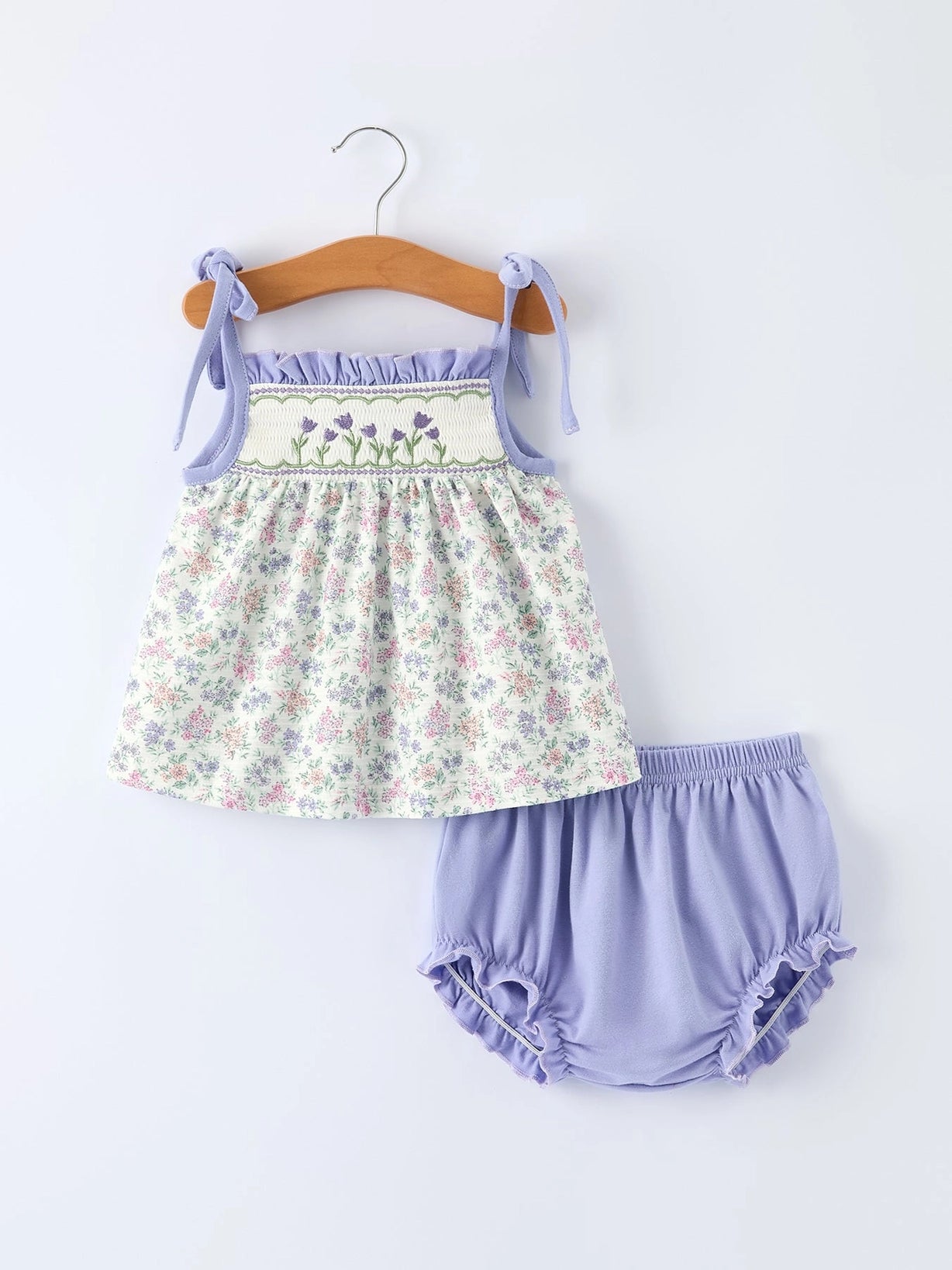 Smocked Purple Floral Set