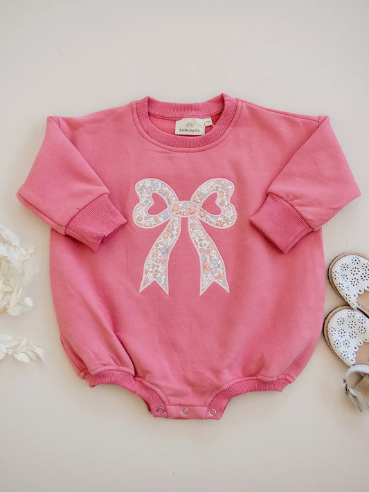 Pink Bow Sweatshirt Romper