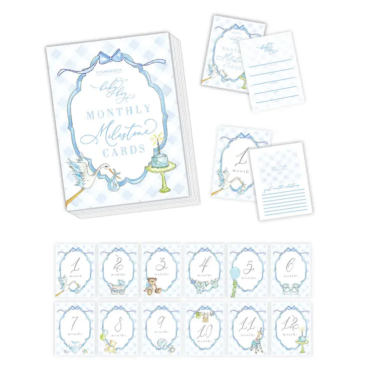 Milestone Cards: Blue Gingham