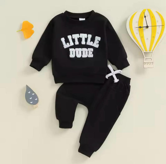 Little Dude Embroidered Set Black