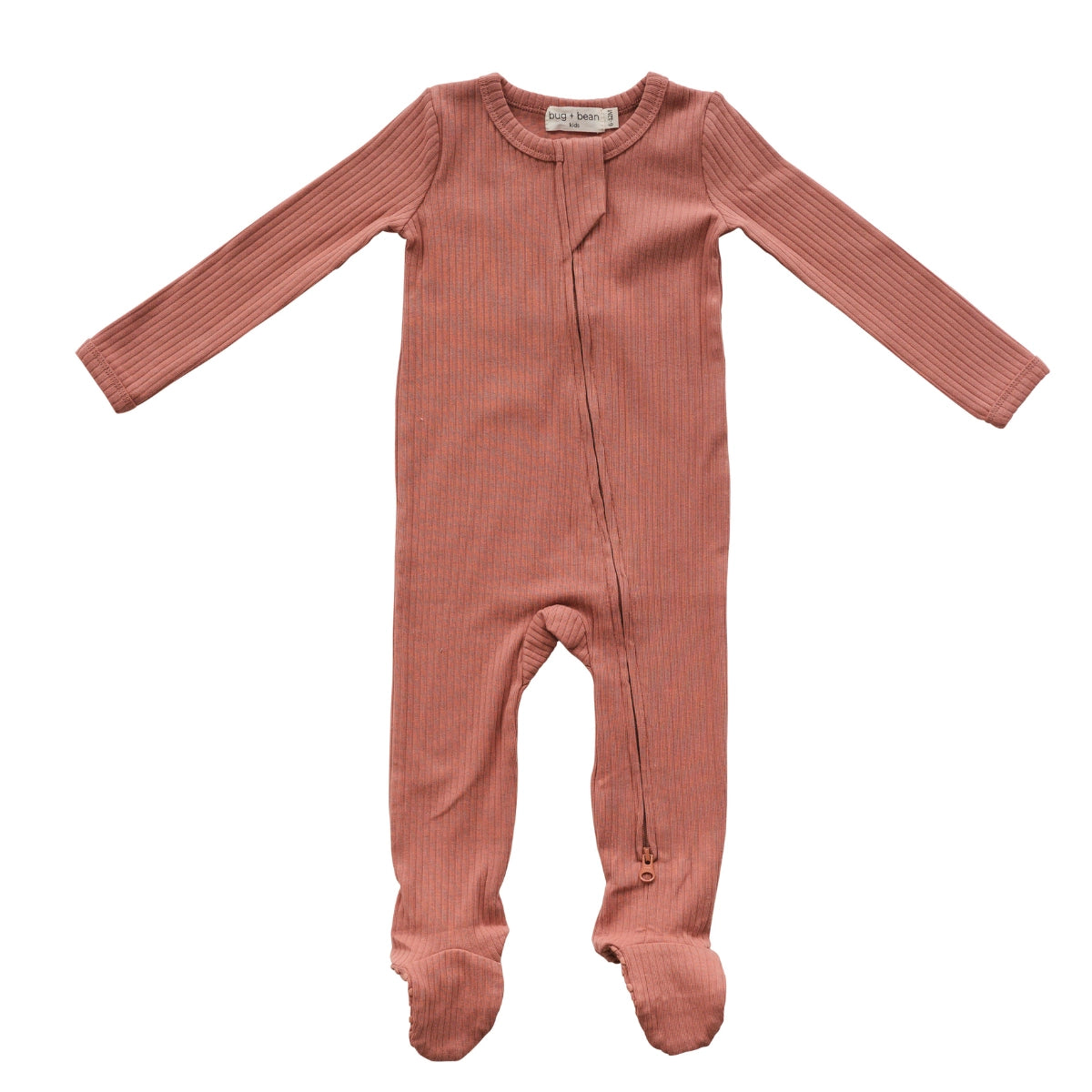 Organic Cotton Ribbed Footie: Terracotta