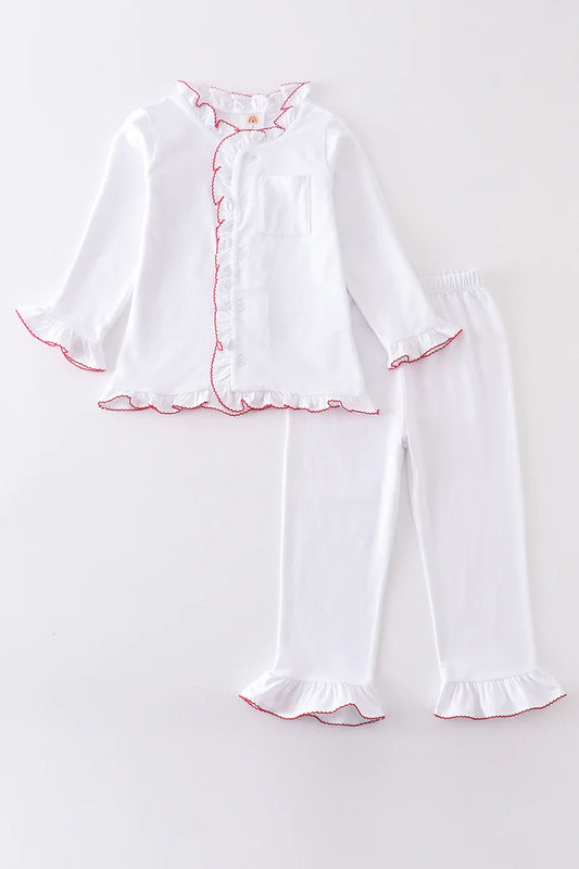 White Ruffle Pocket Pajamas