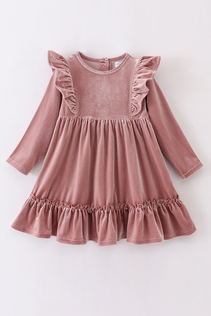 Blush Velvet Ruffle Dress