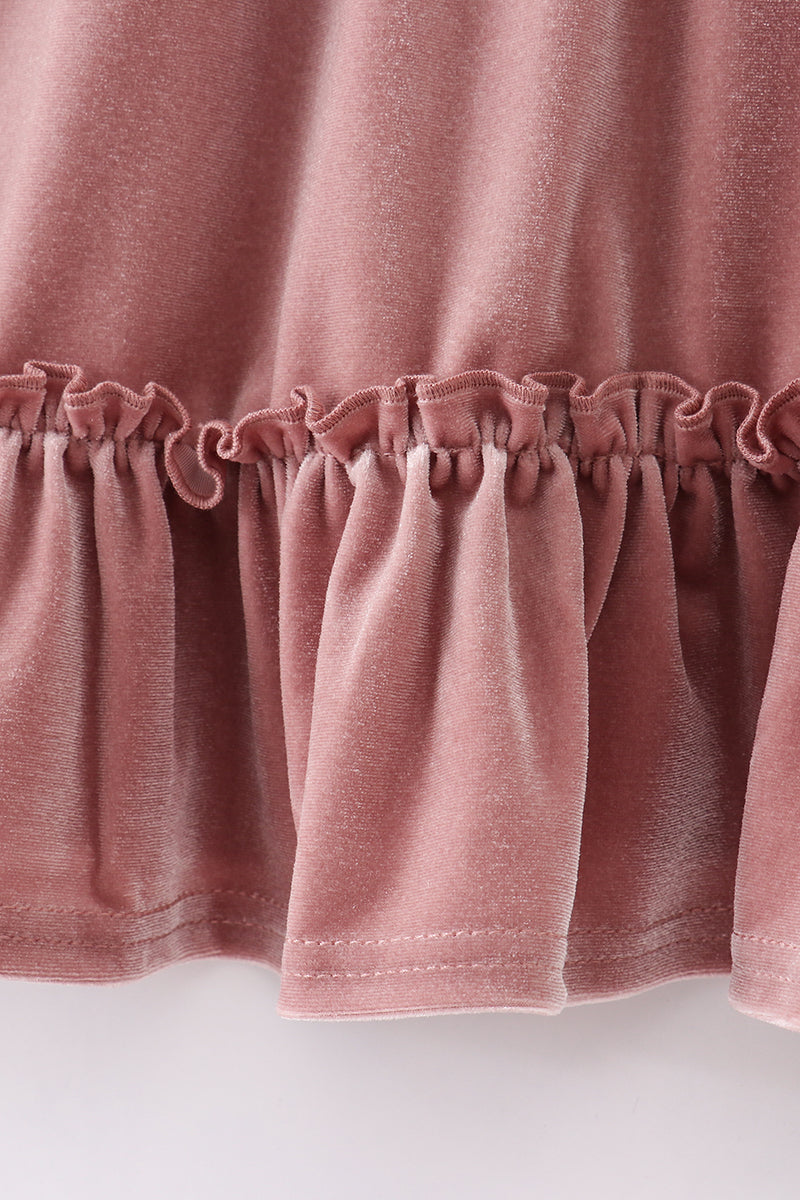 Blush Velvet Ruffle Dress