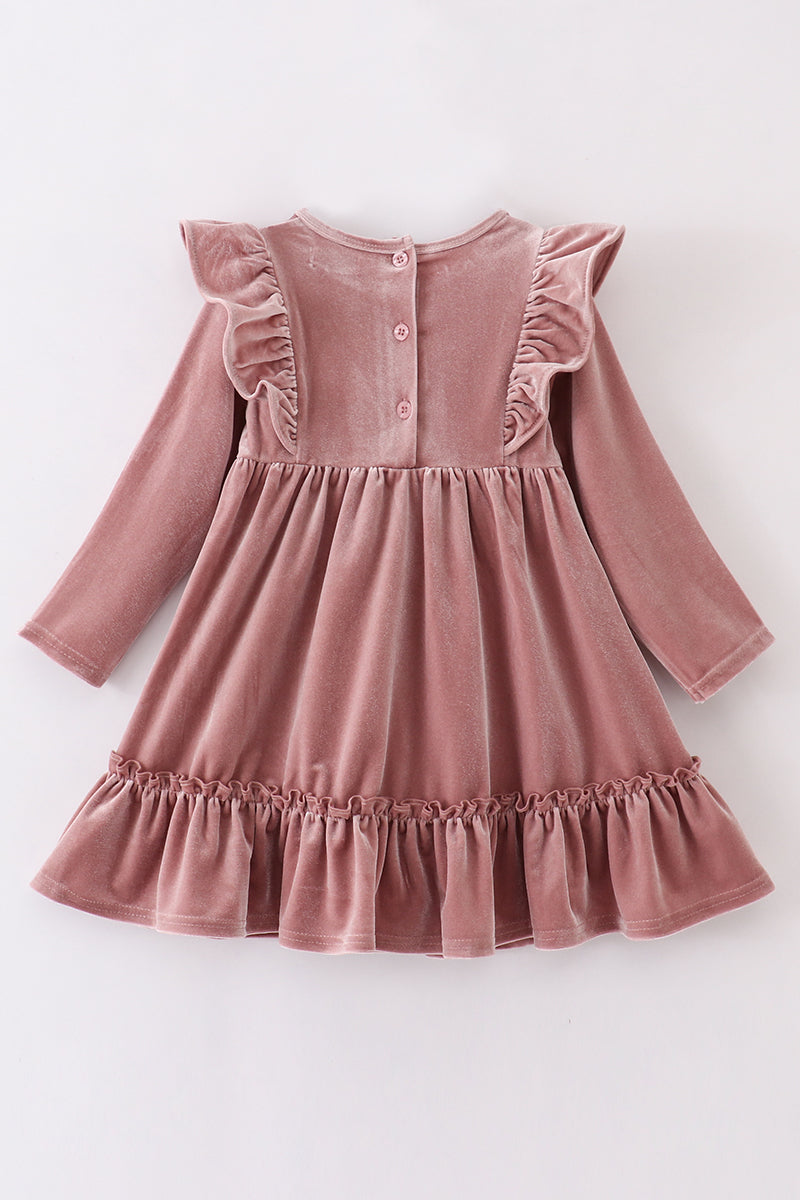 Blush Velvet Ruffle Dress