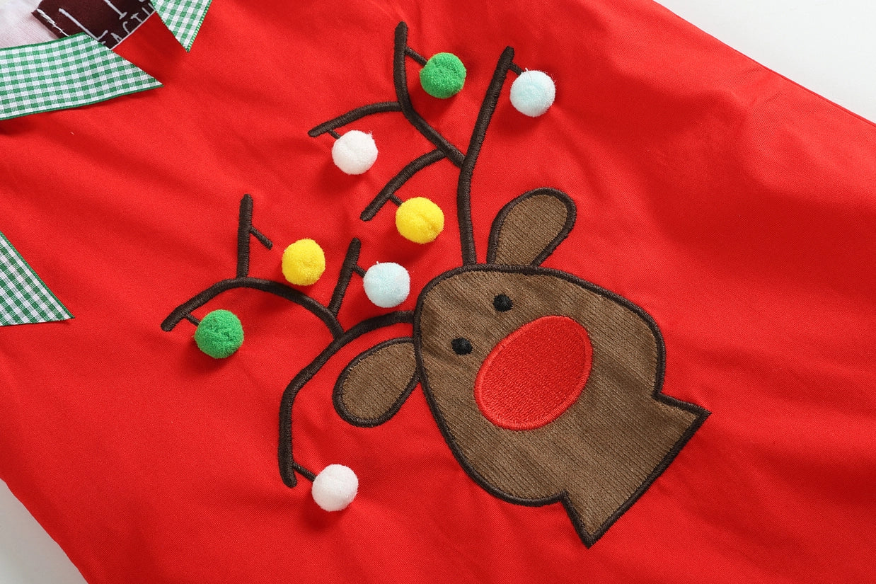 Red Swing Dress with Pompom Reindeer