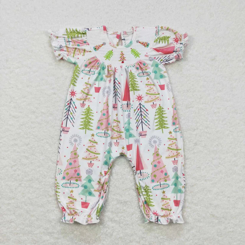 Colorful Christmas Tree Smocked Romper