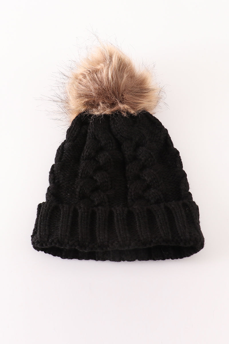 PomPom Folded Cable Beanie