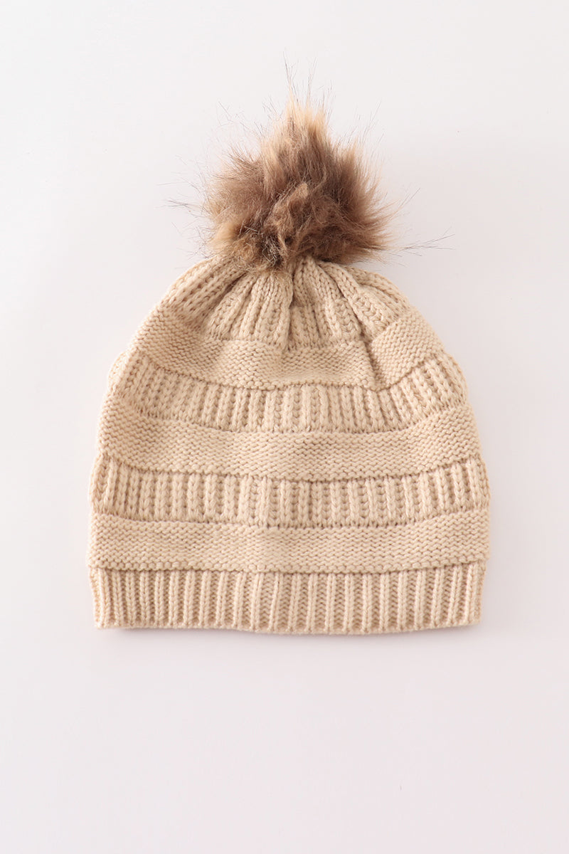 Kids PomPom Cable Beanie